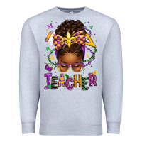 Heather Grey mardi gras teacher afro messy bun Premium Sweatshirt - texasbilliewilder