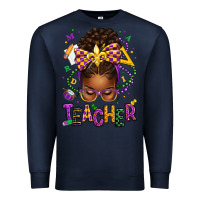 Navy mardi gras teacher afro messy bun Premium Sweatshirt - texasbilliewilder