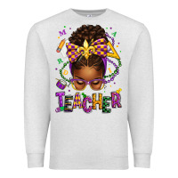 Oatmeal Heather mardi gras teacher afro messy bun Premium Sweatshirt - texasbilliewilder