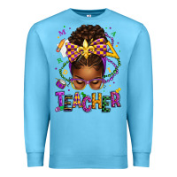 Ocean Blue mardi gras teacher afro messy bun Premium Sweatshirt - texasbilliewilder