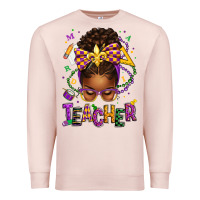 Pale Pink mardi gras teacher afro messy bun Premium Sweatshirt - texasbilliewilder