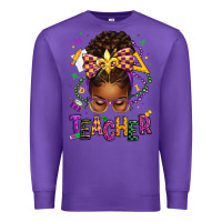 Purple mardi gras teacher afro messy bun Premium Sweatshirt - texasbilliewilder