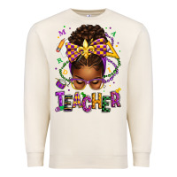 Sandshell mardi gras teacher afro messy bun Premium Sweatshirt - texasbilliewilder