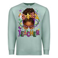 Seafoam mardi gras teacher afro messy bun Premium Sweatshirt - texasbilliewilder