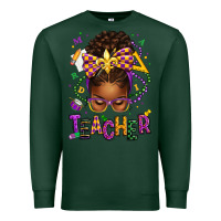 Sports Green mardi gras teacher afro messy bun Premium Sweatshirt - texasbilliewilder