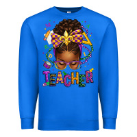 True Royal mardi gras teacher afro messy bun Premium Sweatshirt - texasbilliewilder