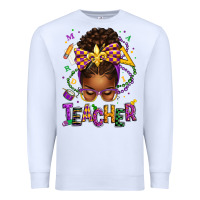 Mardi Gras Teacher Afro Messy Bun Premium Sweatshirt | Teevron