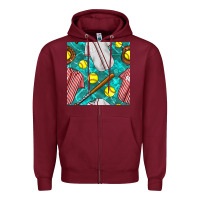 Burgundy softball uniform glove and bat with field seamless pattern Zipper Hoodie - BundleAndBundleShop