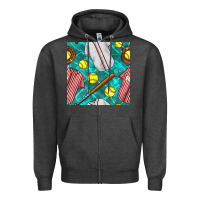 Charcoal Heather softball uniform glove and bat with field seamless pattern Zipper Hoodie - BundleAndBundleShop