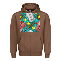 Chestnut softball uniform glove and bat with field seamless pattern Zipper Hoodie - BundleAndBundleShop