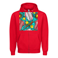 Red softball uniform glove and bat with field seamless pattern Zipper Hoodie - BundleAndBundleShop