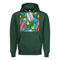 Sports Green softball uniform glove and bat with field seamless pattern Zipper Hoodie - BundleAndBundleShop