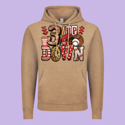 Three Up Three Down Baseball Vintage Hoodie Designed By Jasminsmagicworld