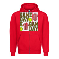 Red softball uniform game day seamless pattern Zipper Hoodie - BundleAndBundleShop