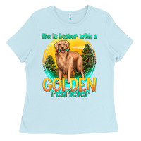 Baby Blue life is better with a golden retriever Ladies Tee - texasbilliewilder