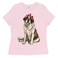 Bubblegum Pink st bernard with bandanna Ladies Tee - texasbilliewilder
