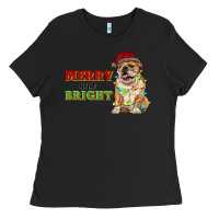 Black merry and bright english bulldog Ladies Tee - RanaPortraitStore