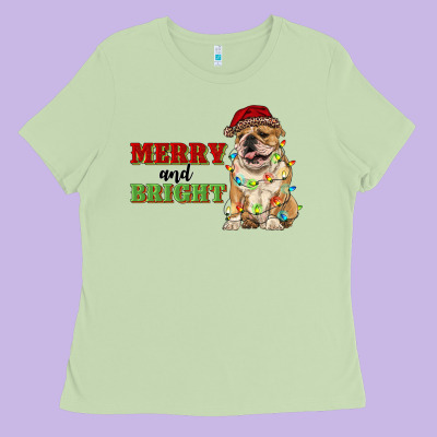 Merry And Bright English Bulldog Ladies Tee Designed By Ranaportraitstore