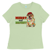 Matcha merry and bright english bulldog Ladies Tee - RanaPortraitStore