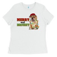 White merry and bright english bulldog Ladies Tee - RanaPortraitStore
