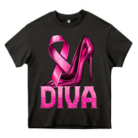 Asphalt Breast Cancer Diva Ribbon and Heels Heavy Core Tee - texasbilliewilder