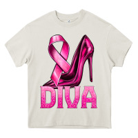 Cream Breast Cancer Diva Ribbon and Heels Heavy Core Tee - texasbilliewilder