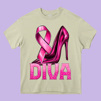 Breast Cancer Diva Ribbon And Heels Heavy Core Tee Designed By Texasbilliewilder