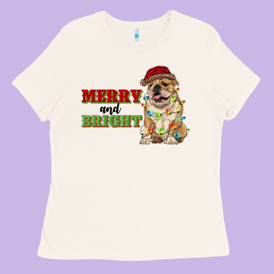 Merry And Bright English Bulldog Ladies Tee Designed By Ranaportraitstore