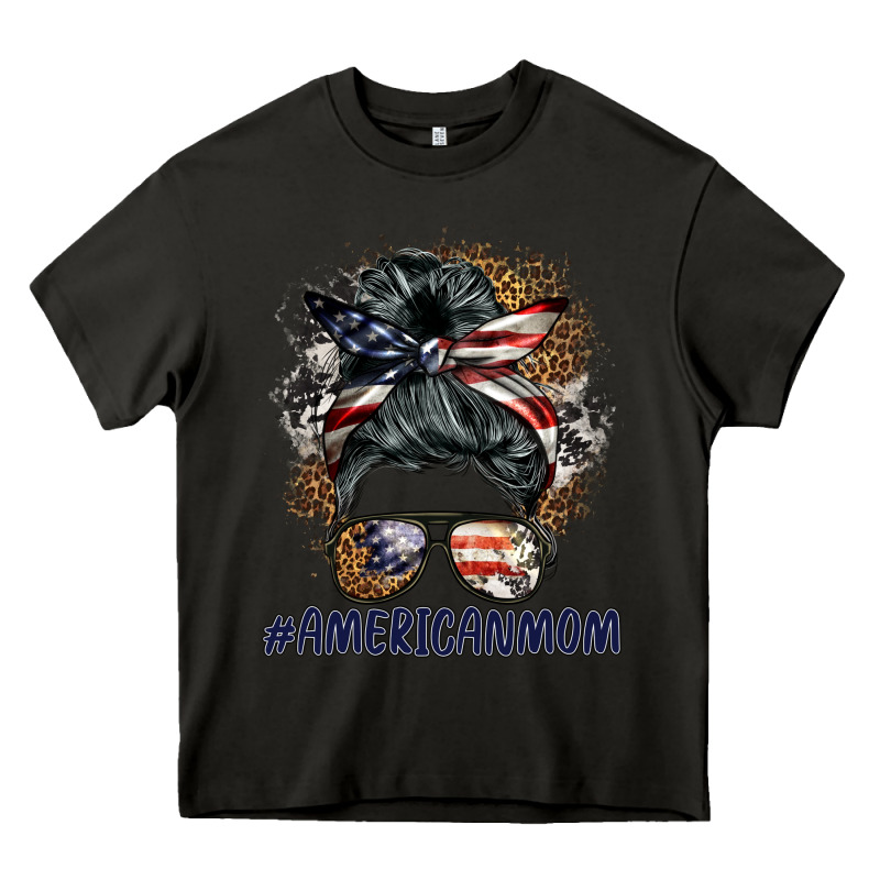 Americanmom Messy Bun Heavy Core Tee by BarkalooDesign | Teevron