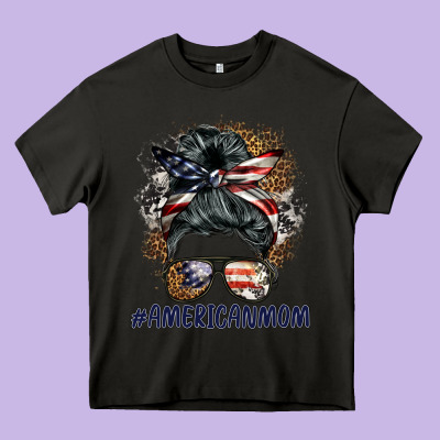 Americanmom Messy Bun Heavy Core Tee Designed By Barkaloodesign