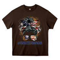 Chocolate Brown americanmom messy bun Heavy Core Tee - BarkalooDesign