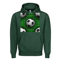 Sports Green soccer ball with goal nets seamless pattern Zipper Hoodie - BundleAndBundleShop