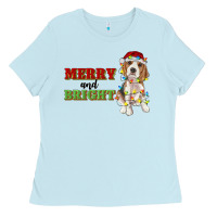 Baby Blue merry and bright beagle Ladies Tee - RanaPortraitStore