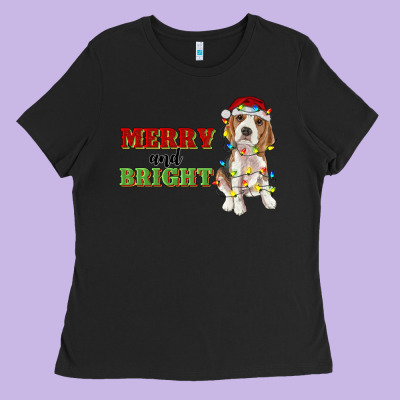 Merry And Bright Beagle Ladies Tee Designed By Ranaportraitstore