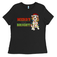 Black merry and bright beagle Ladies Tee - RanaPortraitStore