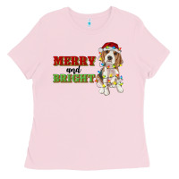Bubblegum Pink merry and bright beagle Ladies Tee - RanaPortraitStore