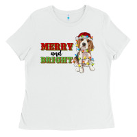 White merry and bright beagle Ladies Tee - RanaPortraitStore