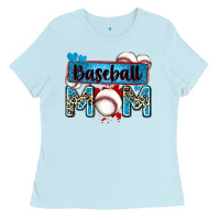 Baby Blue baseball mom with leopard Ladies Tee - Zillion Design Studio