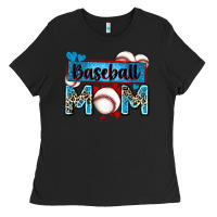 Black baseball mom with leopard Ladies Tee - Zillion Design Studio
