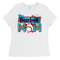 White baseball mom with leopard Ladies Tee - Zillion Design Studio
