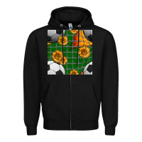 Black soccer balls and sunflowers with goal nets seamless pattern Zipper Hoodie - BundleAndBundleShop