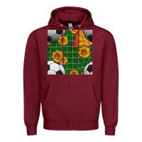 Burgundy soccer balls and sunflowers with goal nets seamless pattern Zipper Hoodie - BundleAndBundleShop