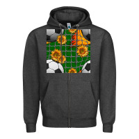 Charcoal Heather soccer balls and sunflowers with goal nets seamless pattern Zipper Hoodie - BundleAndBundleShop