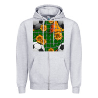 Heather Grey soccer balls and sunflowers with goal nets seamless pattern Zipper Hoodie - BundleAndBundleShop