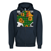 Navy soccer balls and sunflowers with goal nets seamless pattern Zipper Hoodie - BundleAndBundleShop