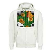 Oatmeal Heather soccer balls and sunflowers with goal nets seamless pattern Zipper Hoodie - BundleAndBundleShop