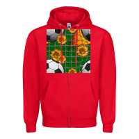 Red soccer balls and sunflowers with goal nets seamless pattern Zipper Hoodie - BundleAndBundleShop