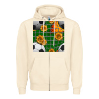 Sandshell soccer balls and sunflowers with goal nets seamless pattern Zipper Hoodie - BundleAndBundleShop