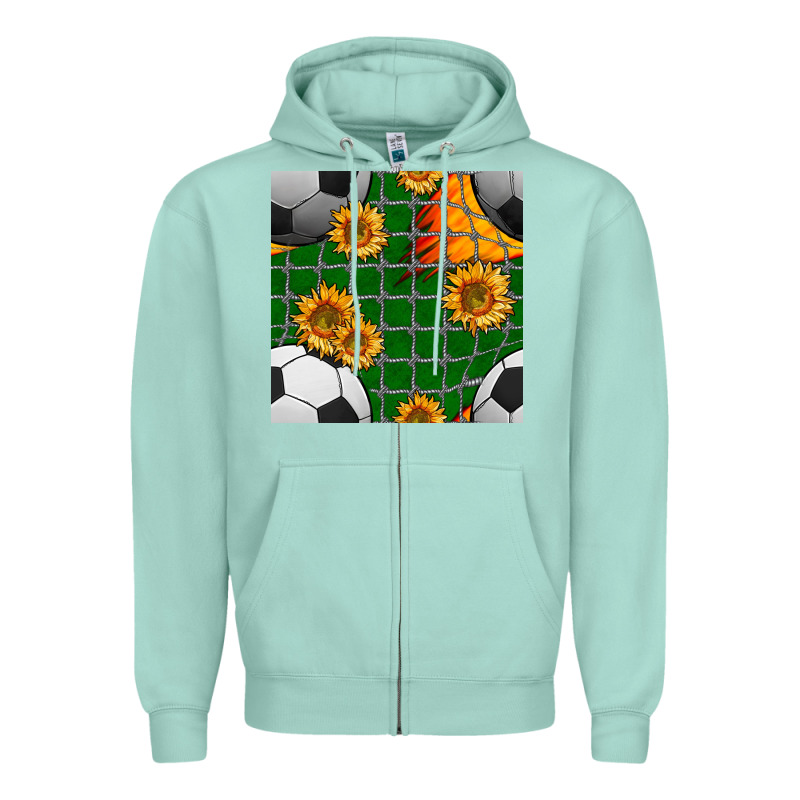 Soccer Balls And Sunflowers With Goal Nets Seamless Pattern Zipper Hoodie by BundleAndBundleShop | Teevron