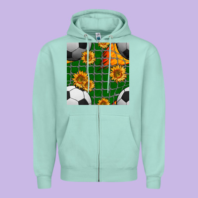 Soccer Balls And Sunflowers With Goal Nets Seamless Pattern Zipper Hoodie Designed By Bundleandbundleshop
